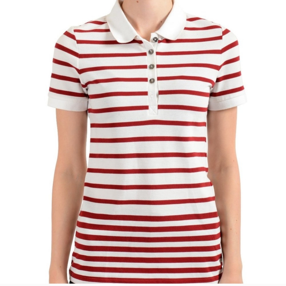 BURBERRY WOMEN'S STRIPED SHORT SLEEVE POLO BLOUSE TOP US XS IT 38